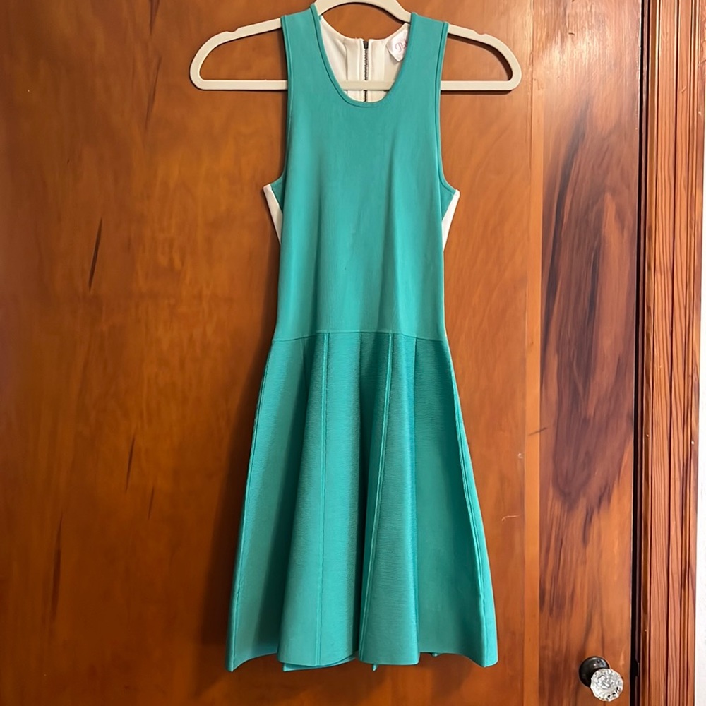 Parker teal and ivory A-line dress